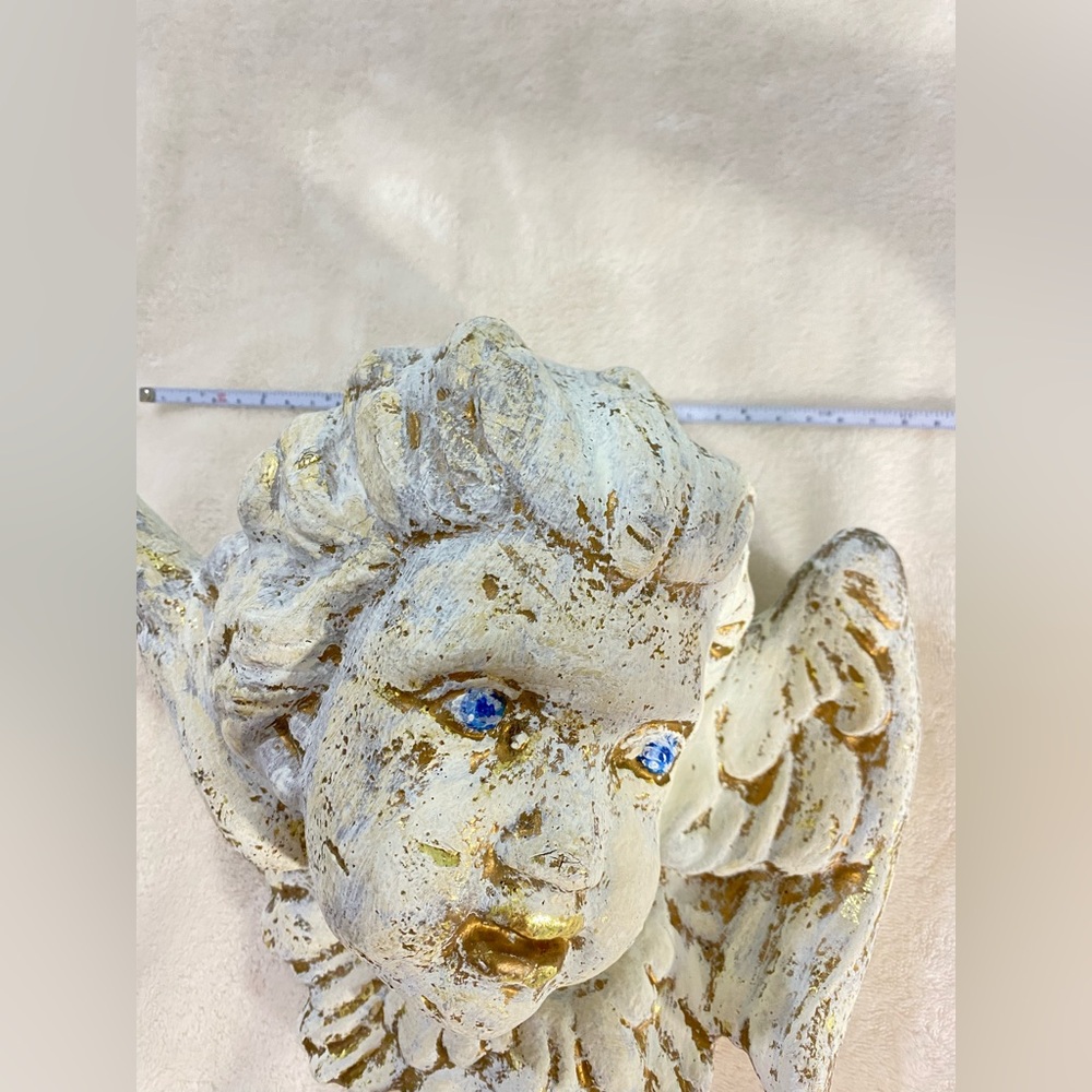 VTG 90s Cherub Angel Wall Plaque Winged Paper Clay Sculpture Victorian Baroque - Picture 10 of 16
